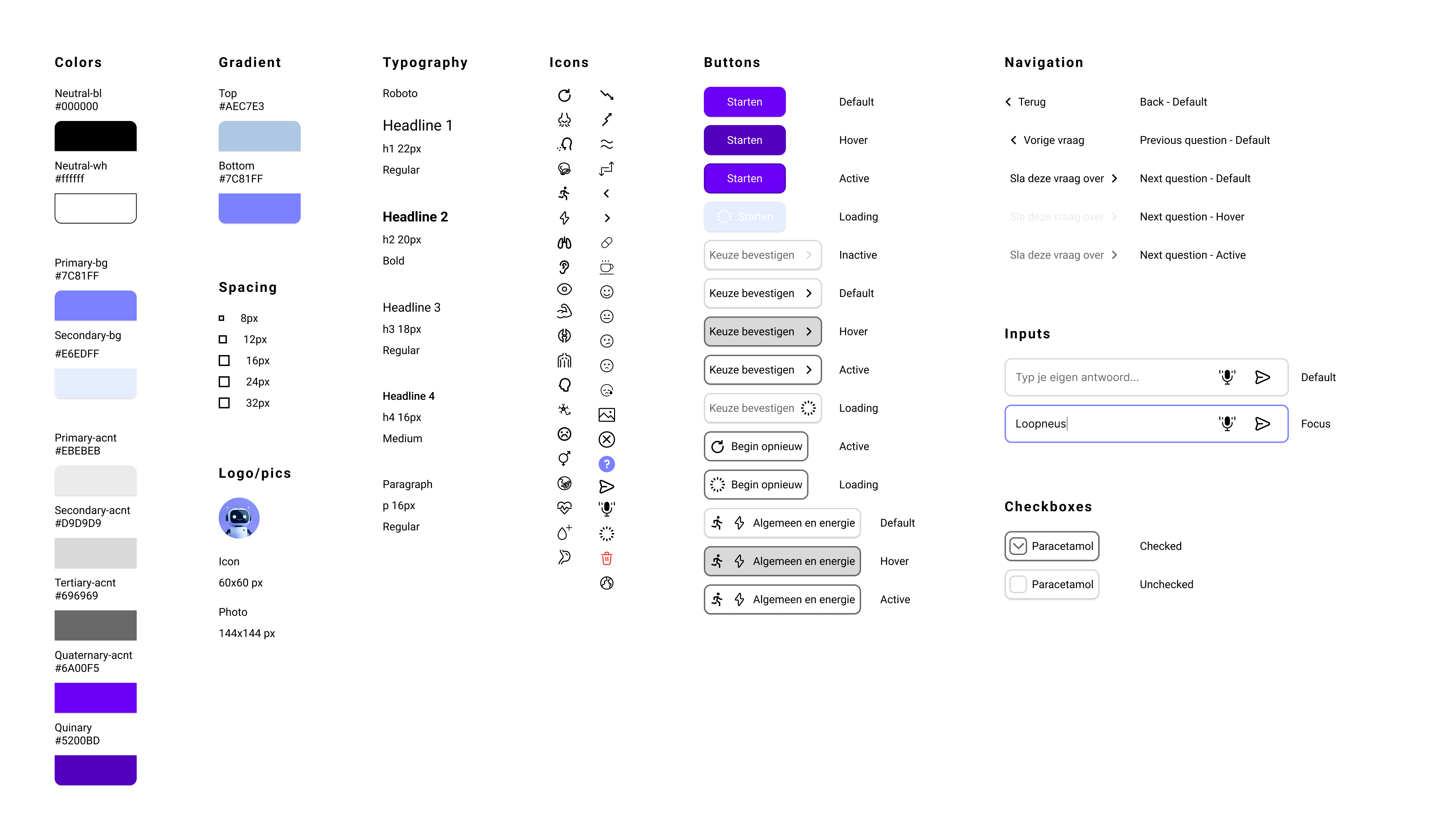 MediMate design system showing colors, typography, and UI components