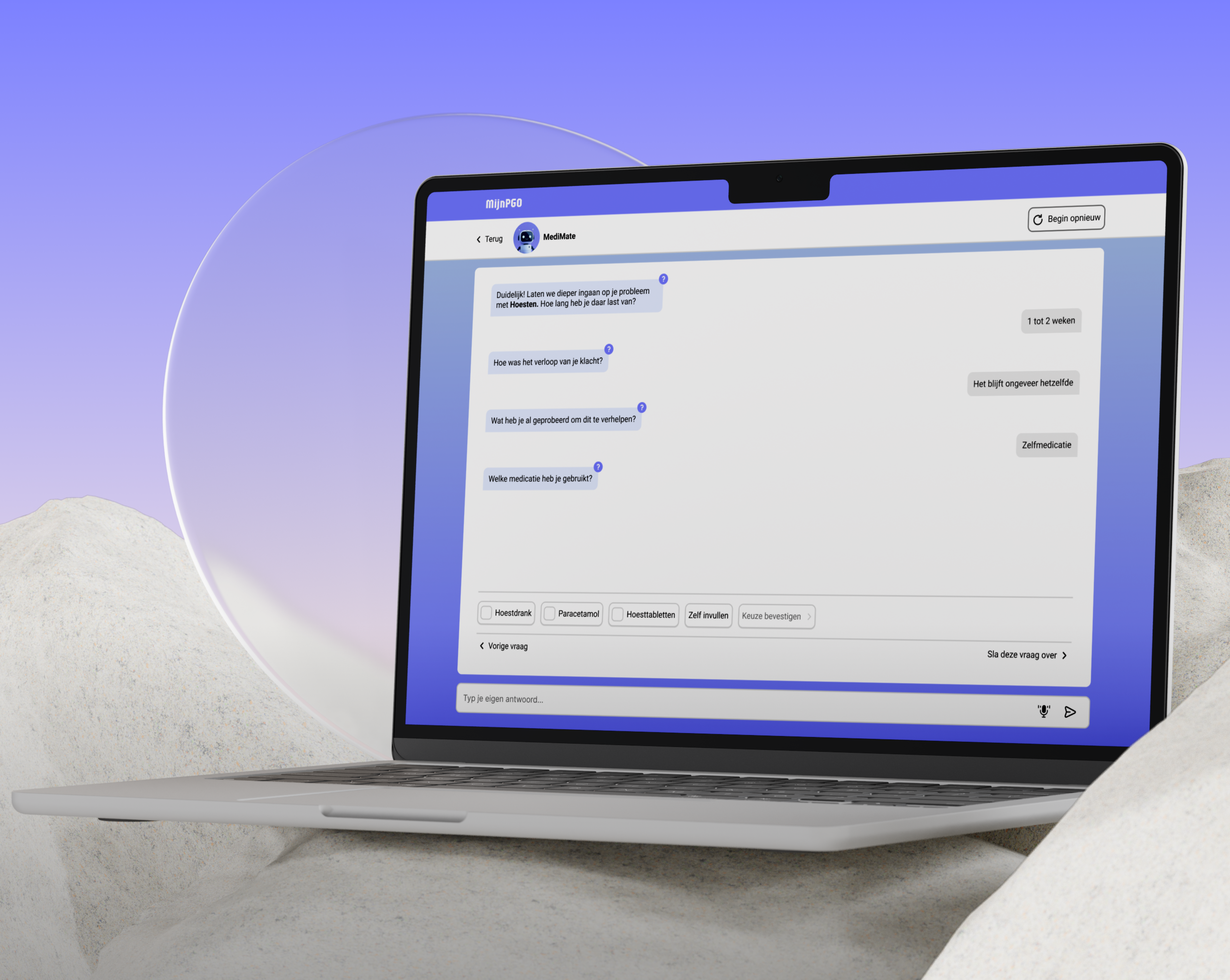 MediMate desktop web application mockup showing chat interface