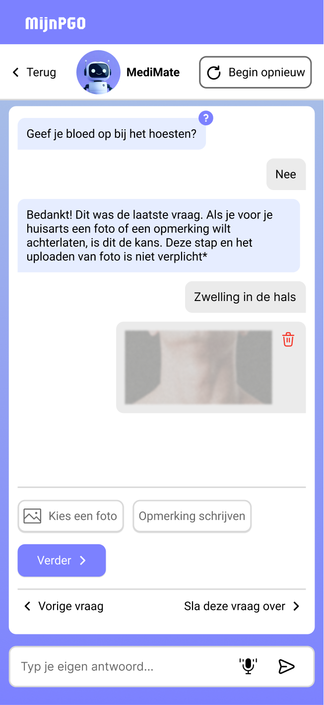 Screen for adding attachments such as photos and comments